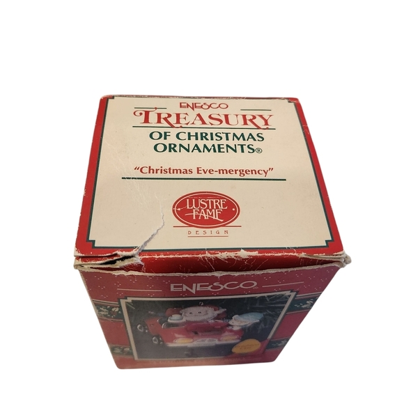 Vintage Enesco Red Christmas Eve-mergency Toy Car Over Light Ornament Santa Elf - Picture 2 of 11